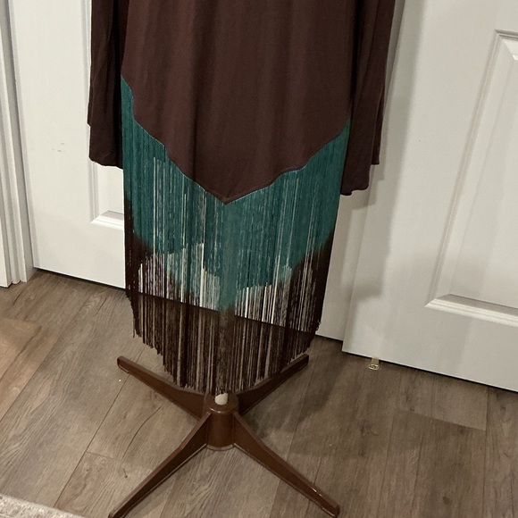 Boston Proper Women’s  Western Boho Brown Teal Fringe Open Cardigan Size Medium - Picture 7 of 15